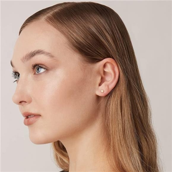 14K Gold Plated Sterling Silver Star Shaped Cute Dainty Earrings for Women - Picture 2 of 5